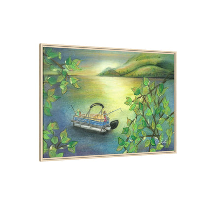 Pontoon Boat on Lake Framed Wall Art
