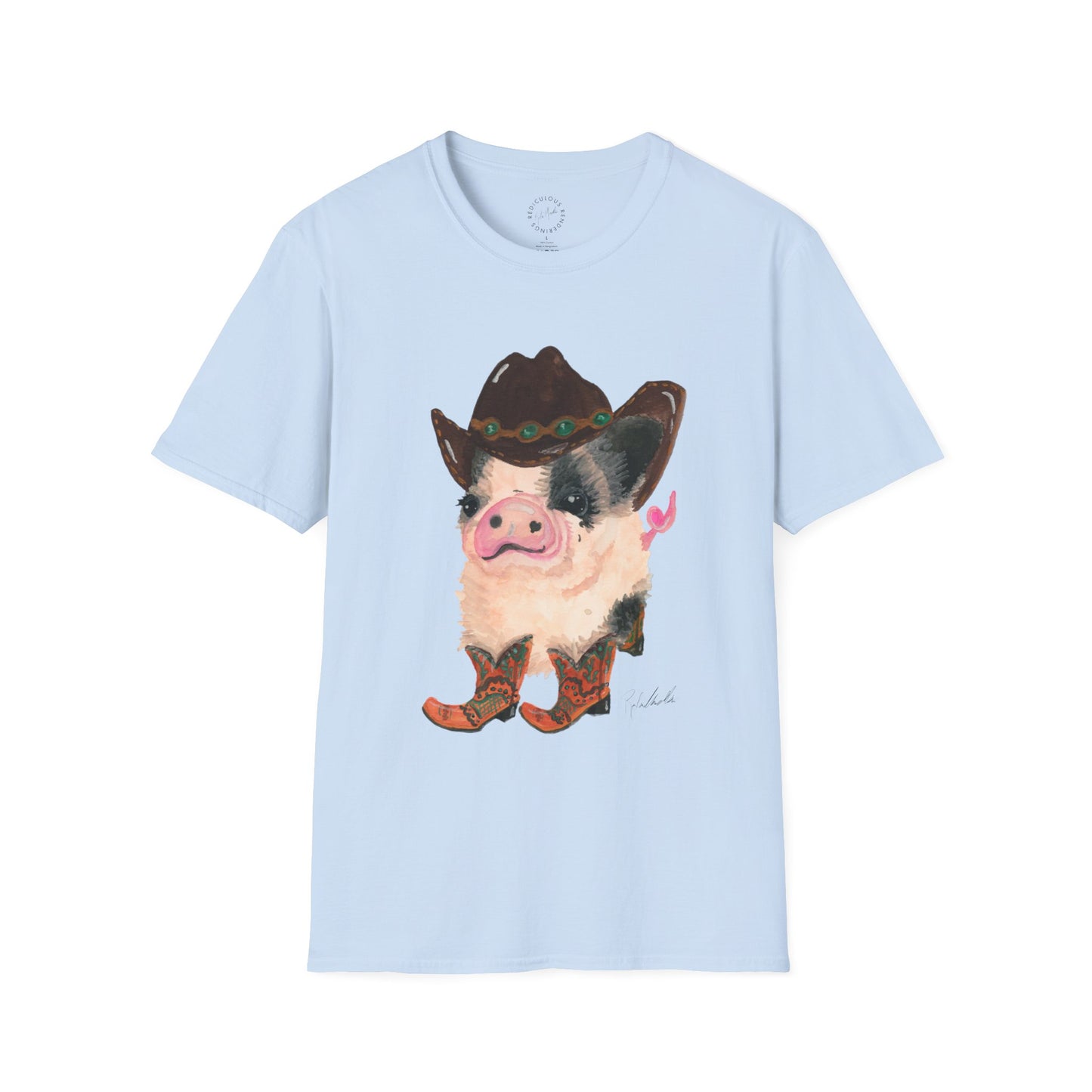 Cowboy Pig Unisex Softstyle Print T-Shirt