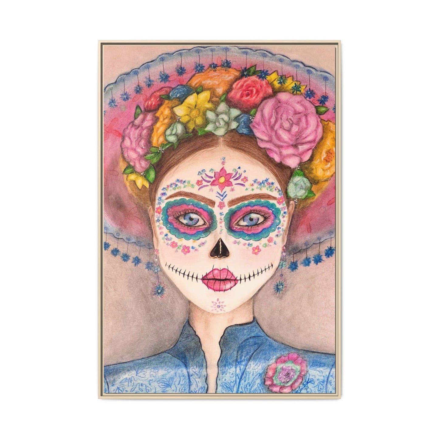 Day of the Dead Skull Woman Framed Wall Art