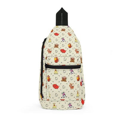 Cute Cows Sling Bag — Cream Patterned Crossbody for Kids & Nature Lovers