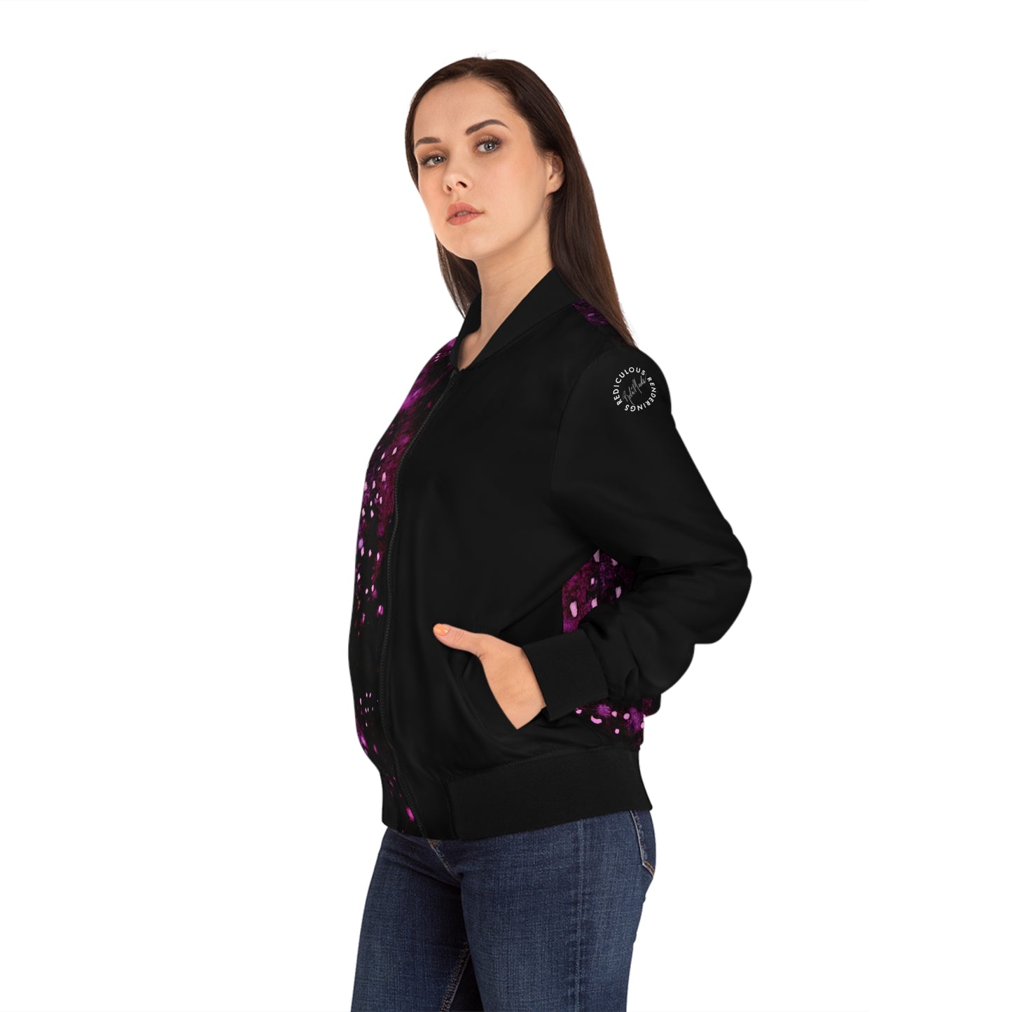 Rose Colored Galaxy Womens Bomber Jacket (AOP)