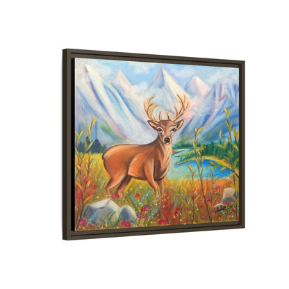 Framed Canvas Wall Art — Majestic Deer in Mountain Meadow