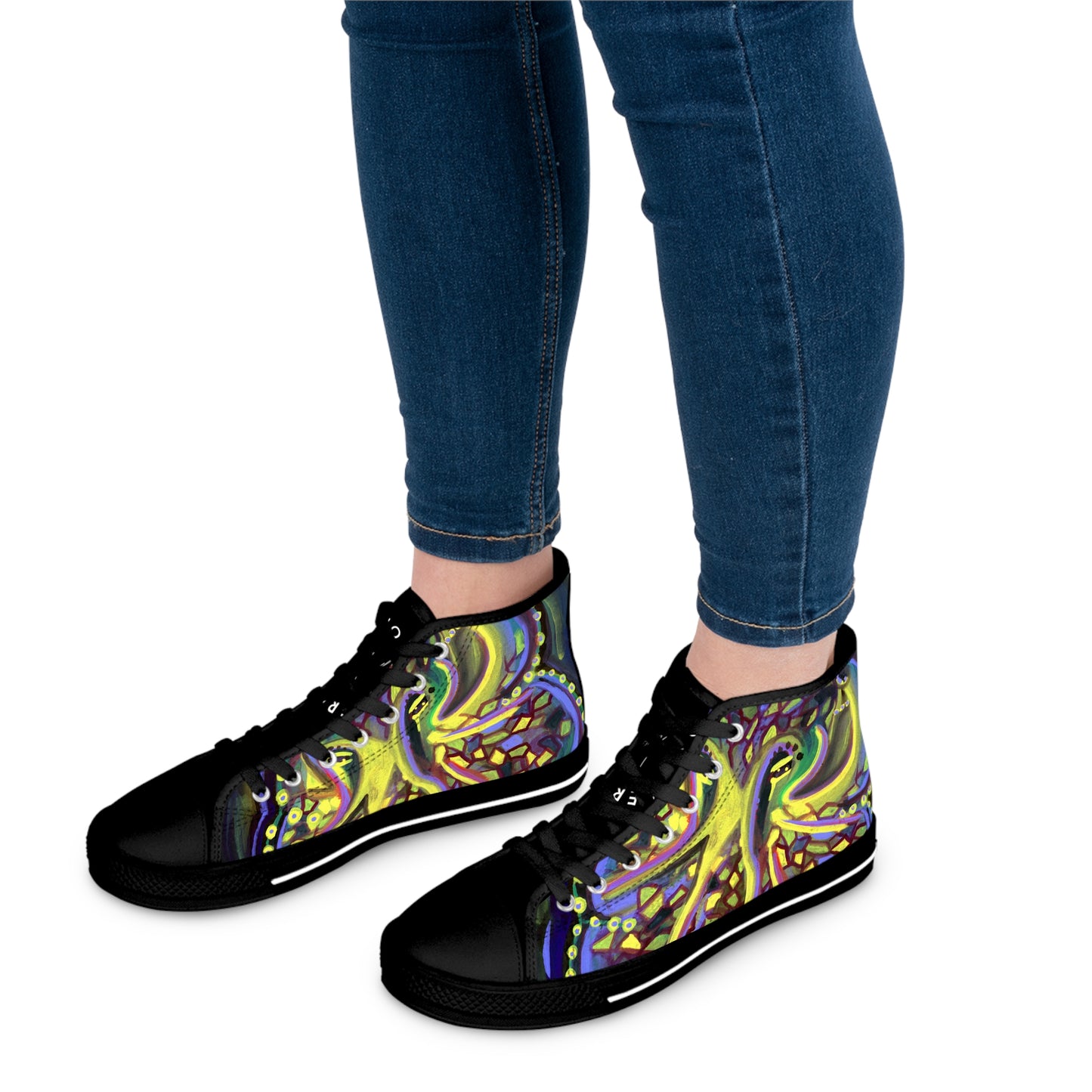 Octopus Green/Black Woman's Classic High Top Sneakers