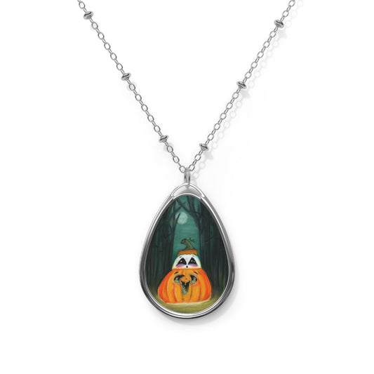 Pumpkin Ghost Spooky Halloween Fall Oval Necklace