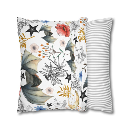 Botanical Night Bat Pillowcase — Floral Moon & Stars Throw Pillow Cover