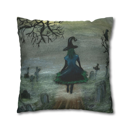 Witch Silhouette Spun Polyester Pillow - Haunted Graveyard Halloween Decor