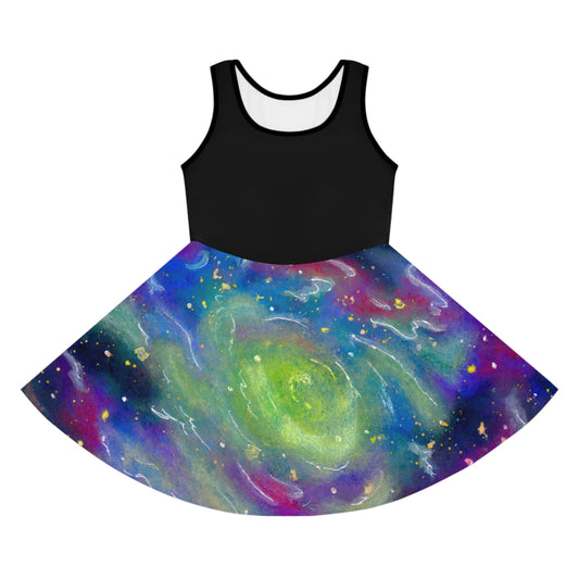 Rainbow Vortex Galaxy Girls' Sleeveless Sundress (AOP)