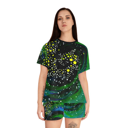 Galaxy Swirl Women's Pajama Set — Green & Black Starry Sleepwear