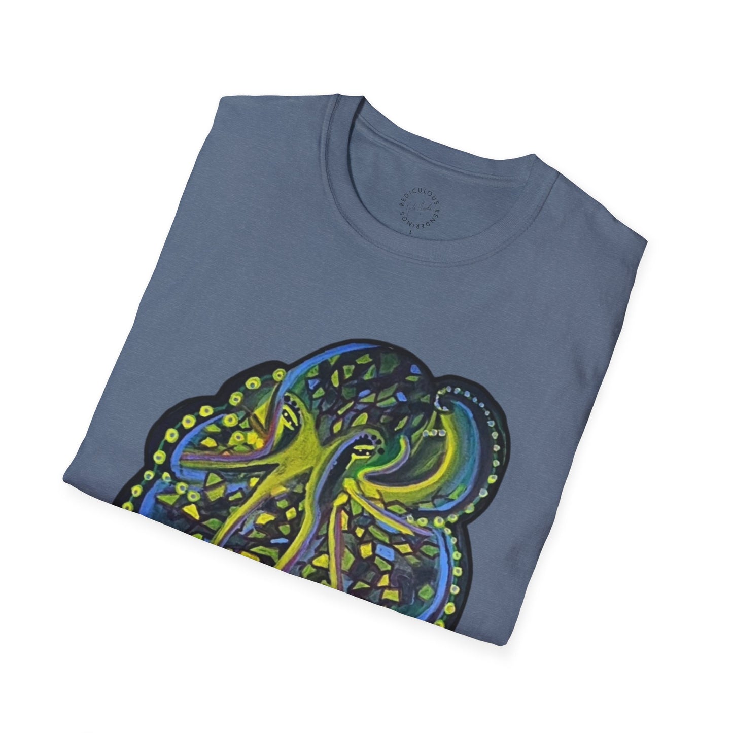 Green Geo octopus Unisex Softstyle Print T-Shirt