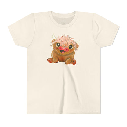 Cute Highland Cow Kids T‑Shirt — Adorable Baby Cow Graphic Youth Tee