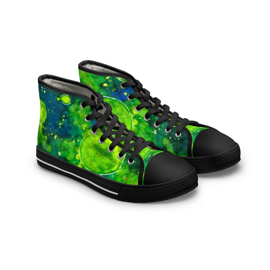 High Top Sneakers — Green Watercolor Cosmic Swirl Print