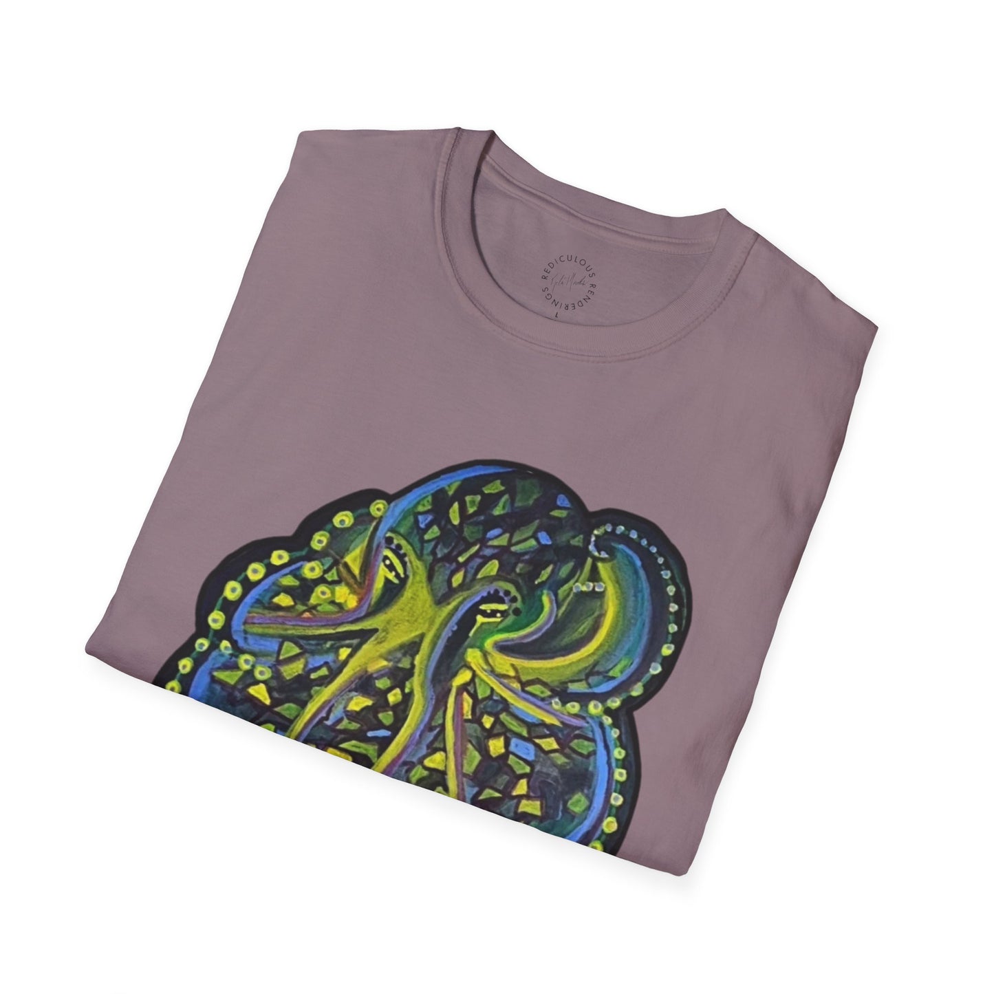 Green Geo octopus Unisex Softstyle Print T-Shirt