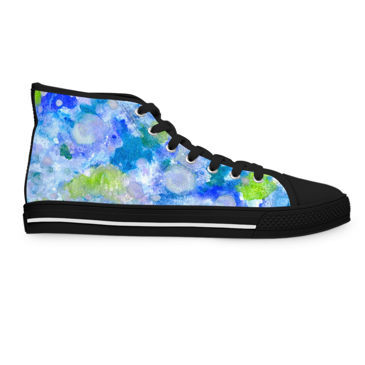 Women's High Top Sneakers — Blue Green Watercolor Floral Pattern