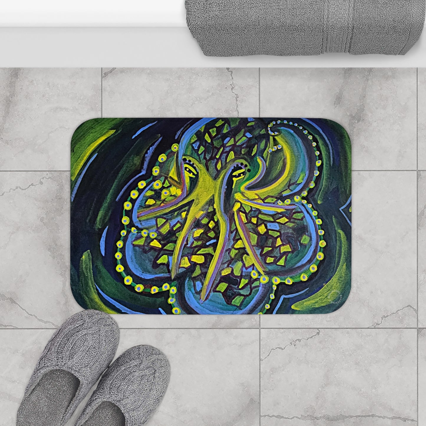 Octopus Bath Mat  Anti-Slip, 100% Microfiber Rug- Home & Bathroom Supplies