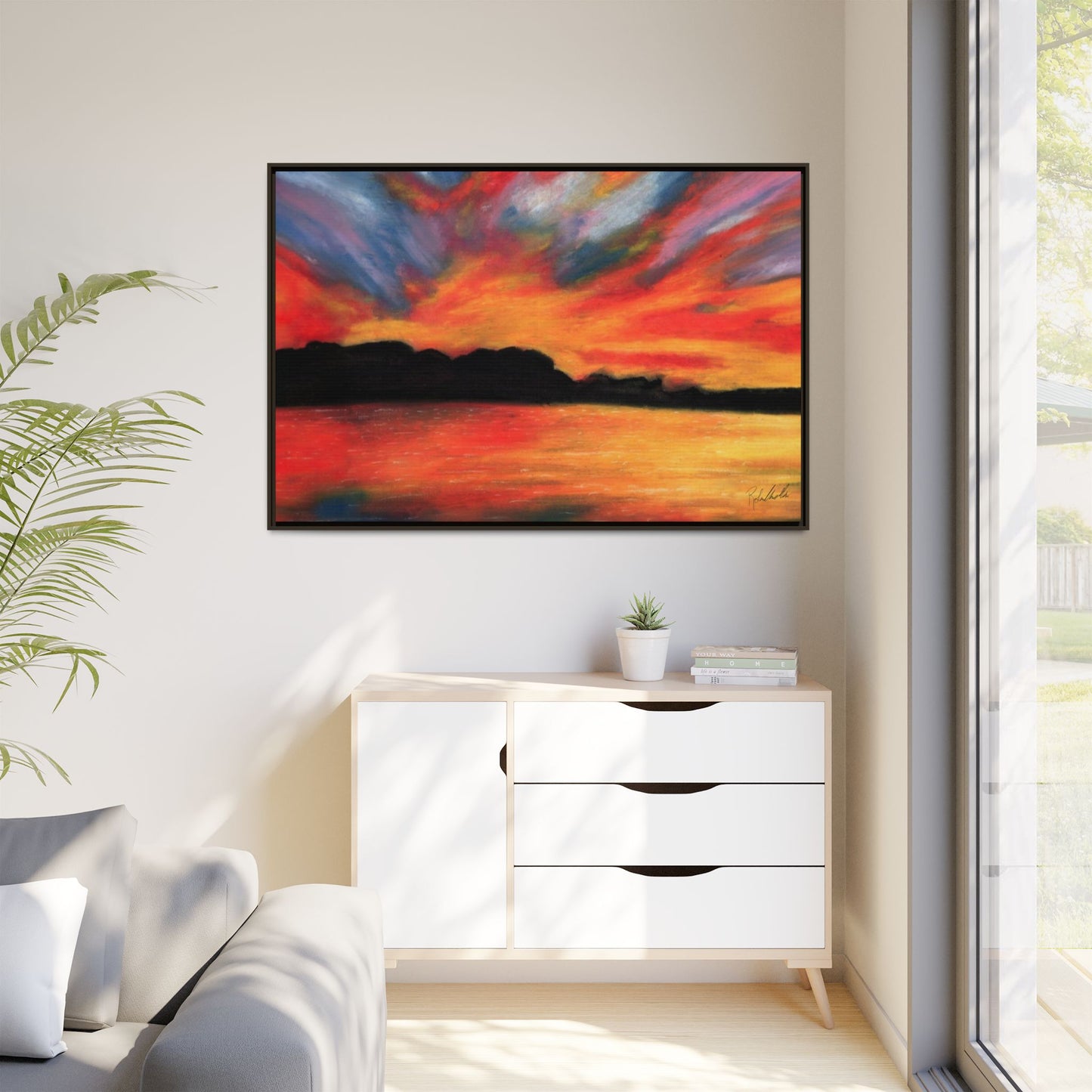 Sunset Over The Lake Framed Wall Art