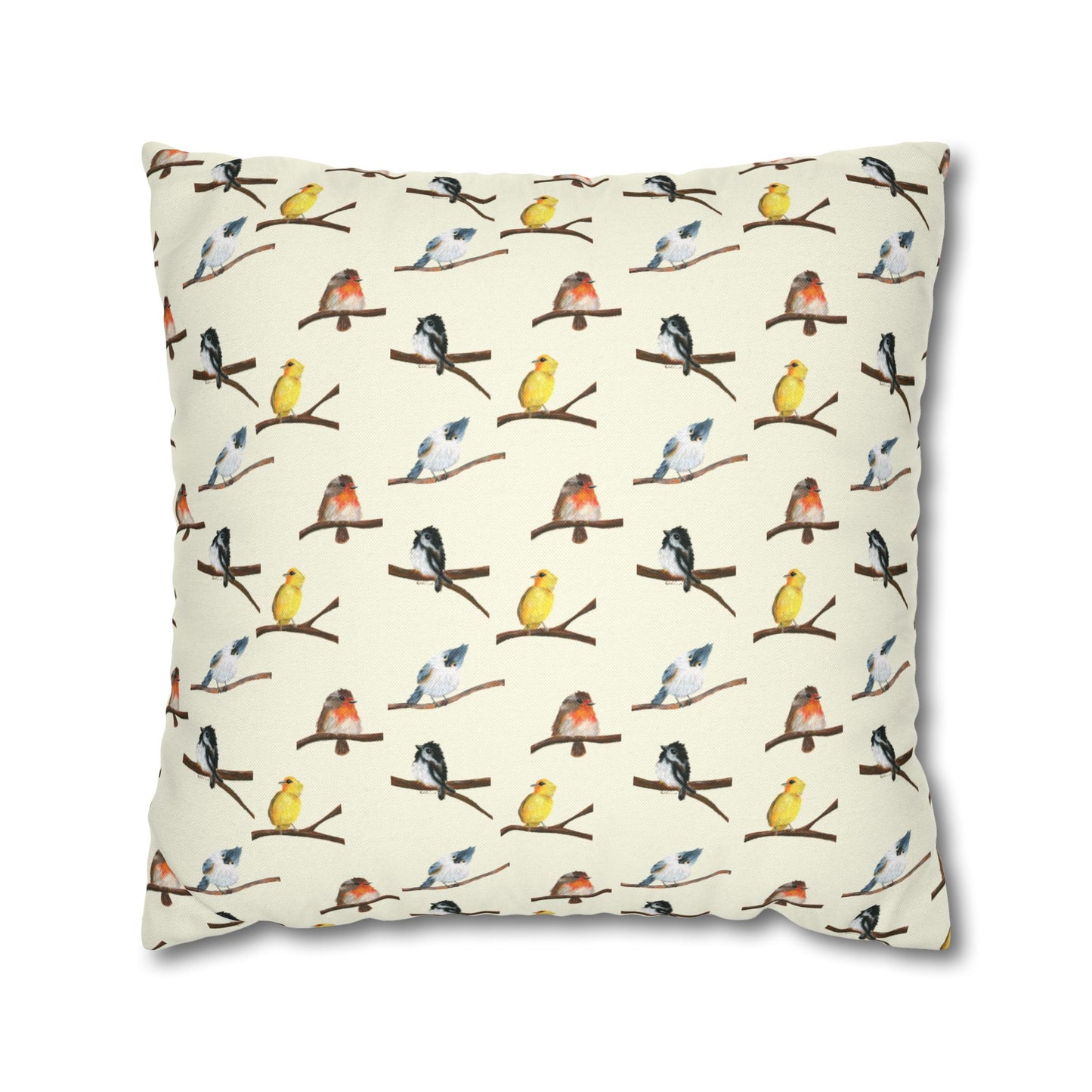 Bird Pattern Pillowcase – Watercolor Songbirds Decorative Throw Pillow Cover