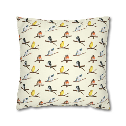 Bird Pattern Pillowcase – Watercolor Songbirds Decorative Throw Pillow Cover