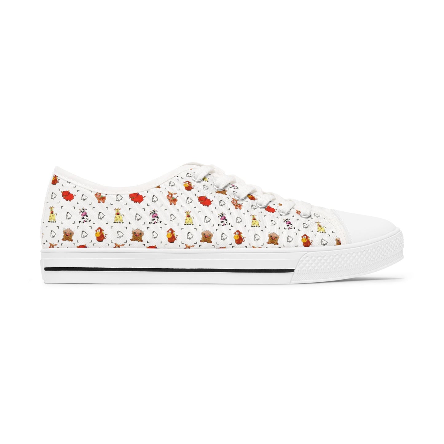 Cute Cow Bell Printed Women's Classic Low Top Sneaker Shoes