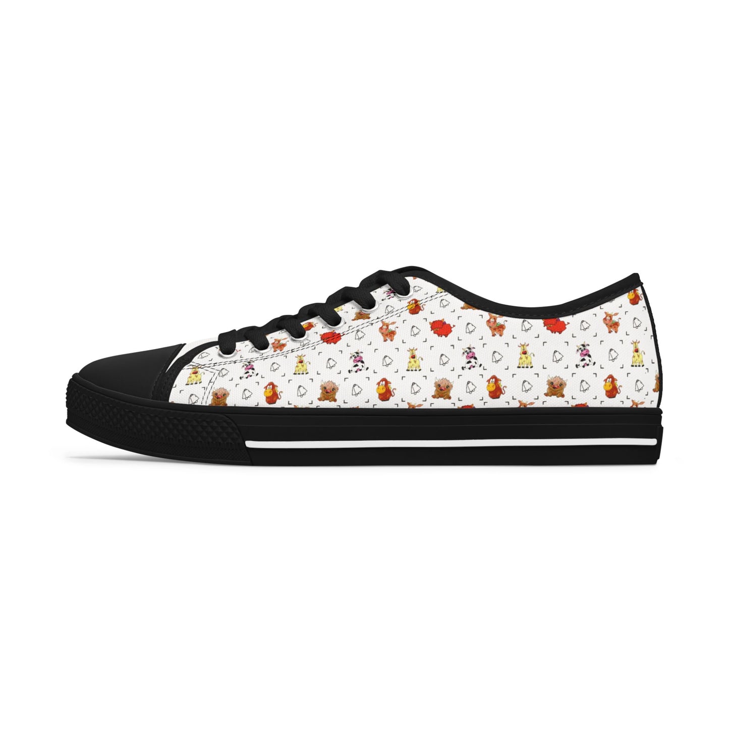 Cute Cow Bell Printed Women's Classic Low Top Sneaker Shoes