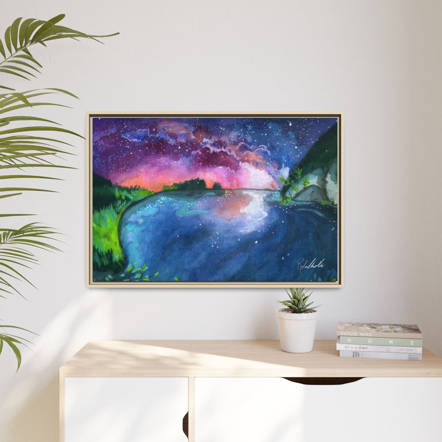 Watercolor Sunset Lake Framed Wall Art