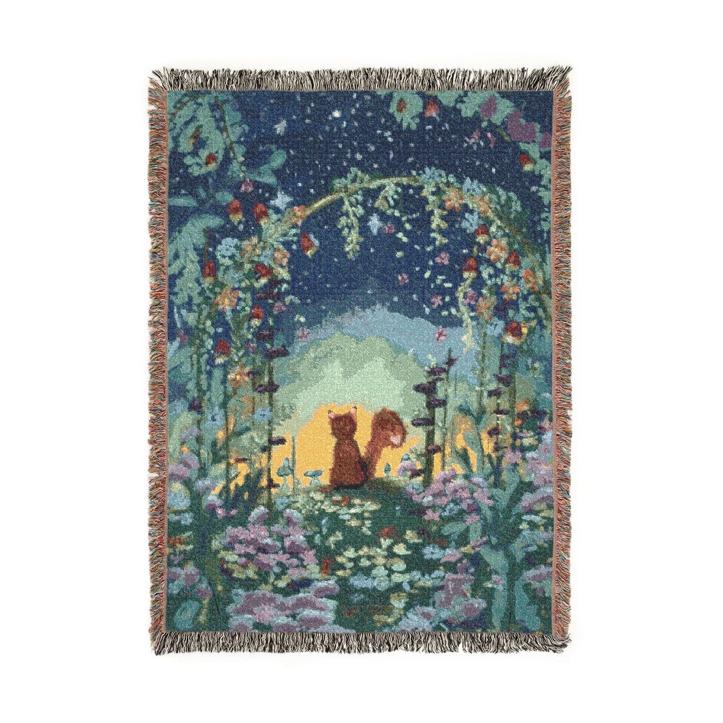 Starry Forest Woven Blanket — Cozy Moonlit Camping Throw