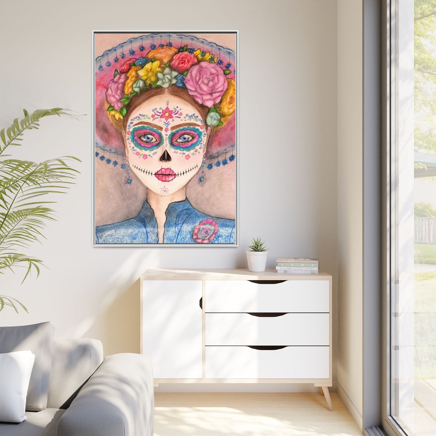 Day of the Dead Skull Woman Framed Wall Art