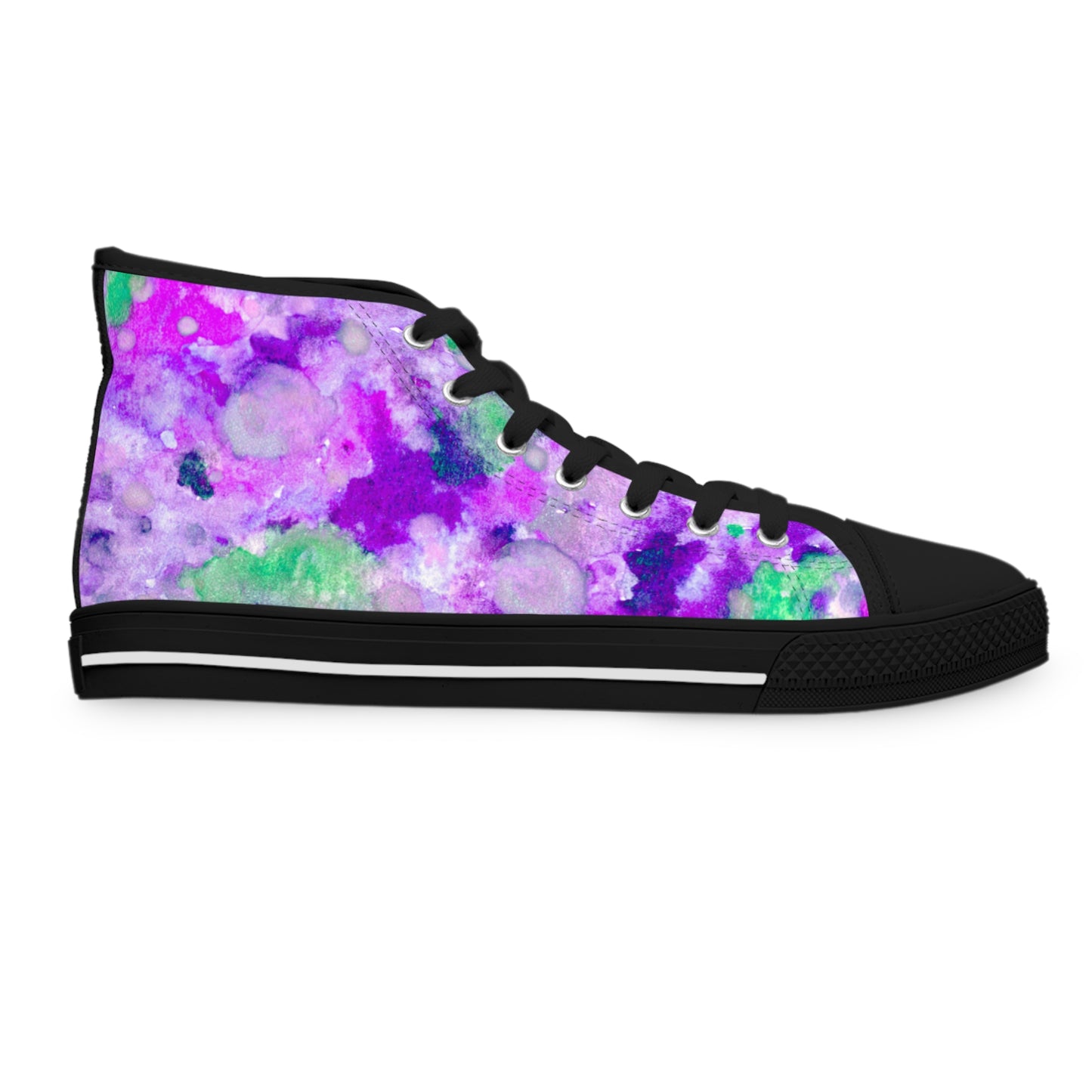 Women's High Top Sneakers — Purple Watercolor Floral Pattern Athletic Fashion Shoes