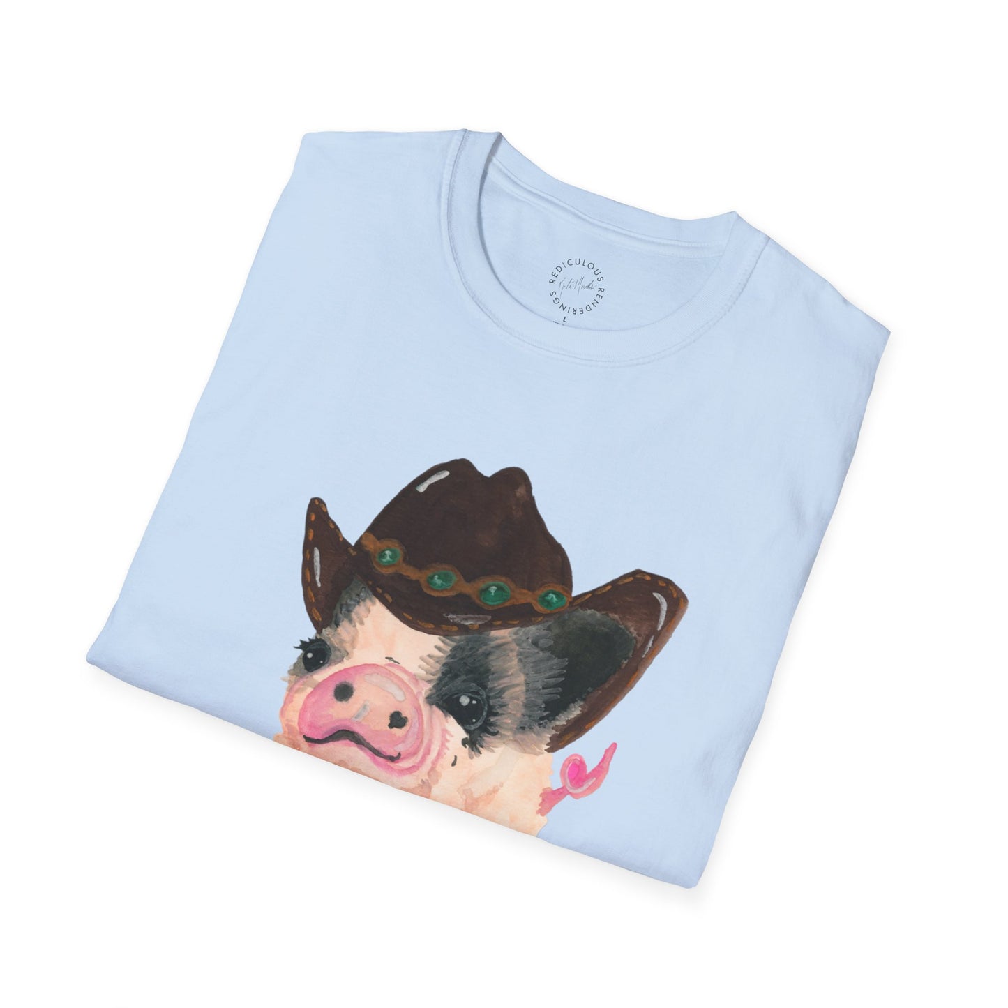 Cowboy Pig Unisex Softstyle Print T-Shirt