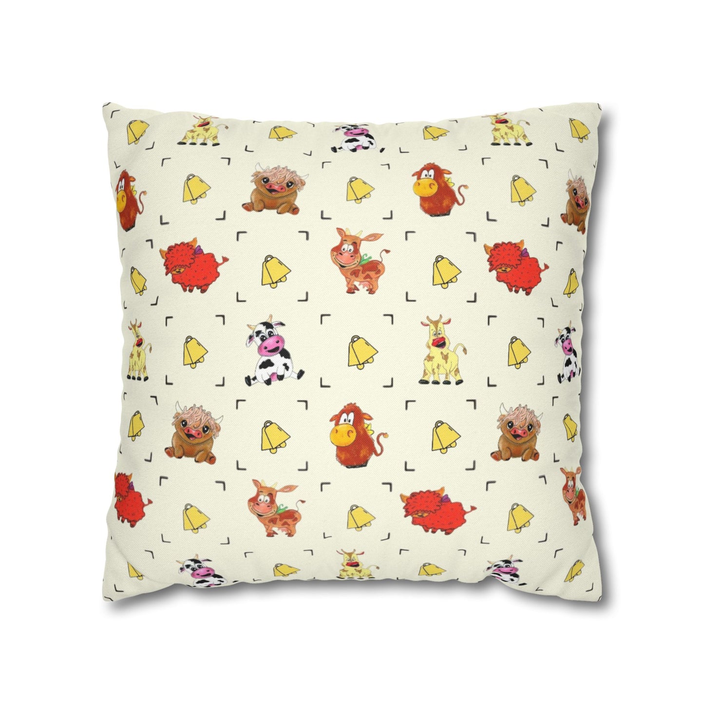 Cute Farm Animal Pattern Square Pillowcase – Whimsical Chick, Pig & Cow Throw Pillow Cover