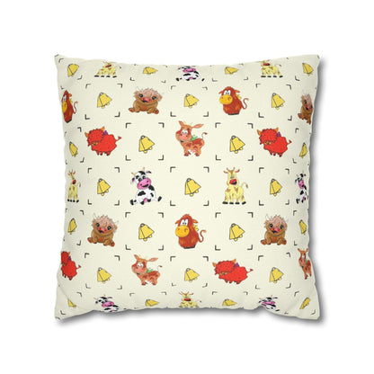 Cute Farm Animal Pattern Square Pillowcase – Whimsical Chick, Pig & Cow Throw Pillow Cover