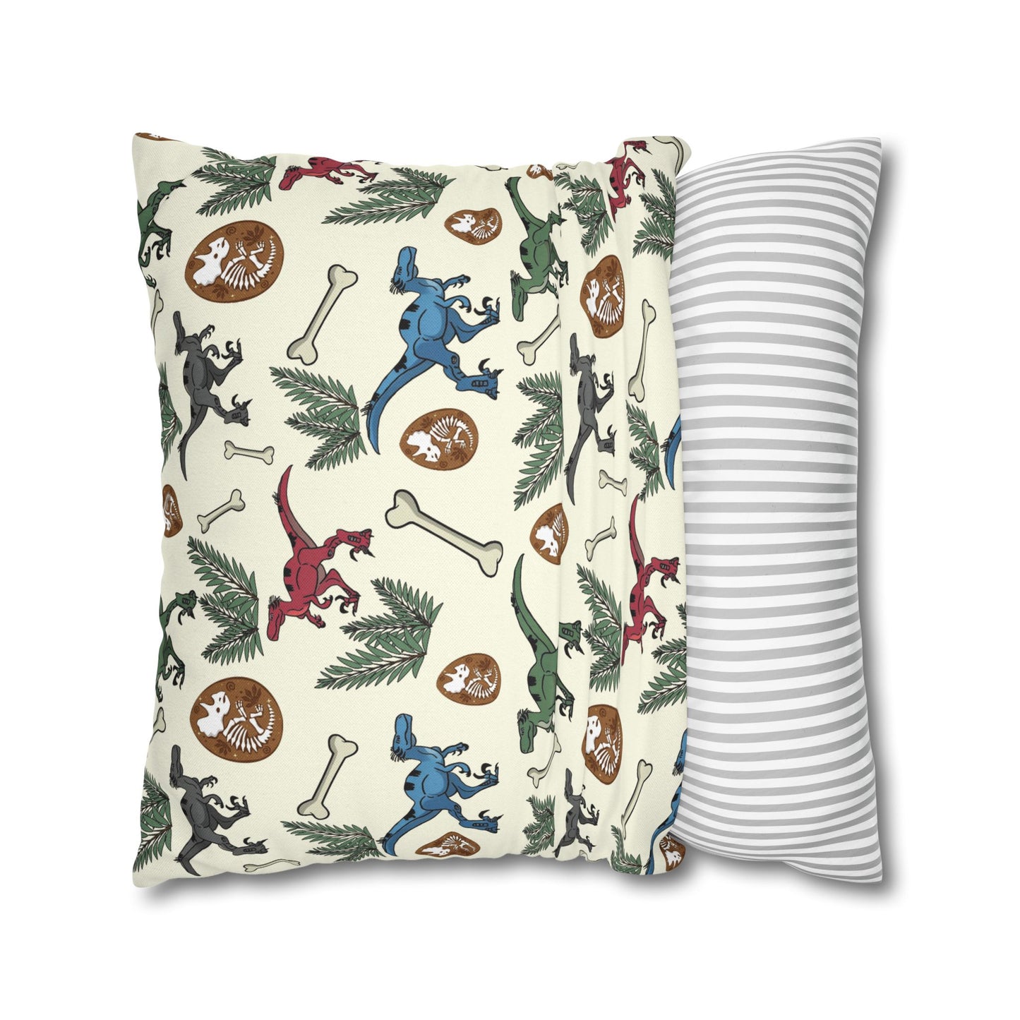 Dinosaur Fossil Pattern Pillowcase — Kids Paleontology Throw Pillow Cover