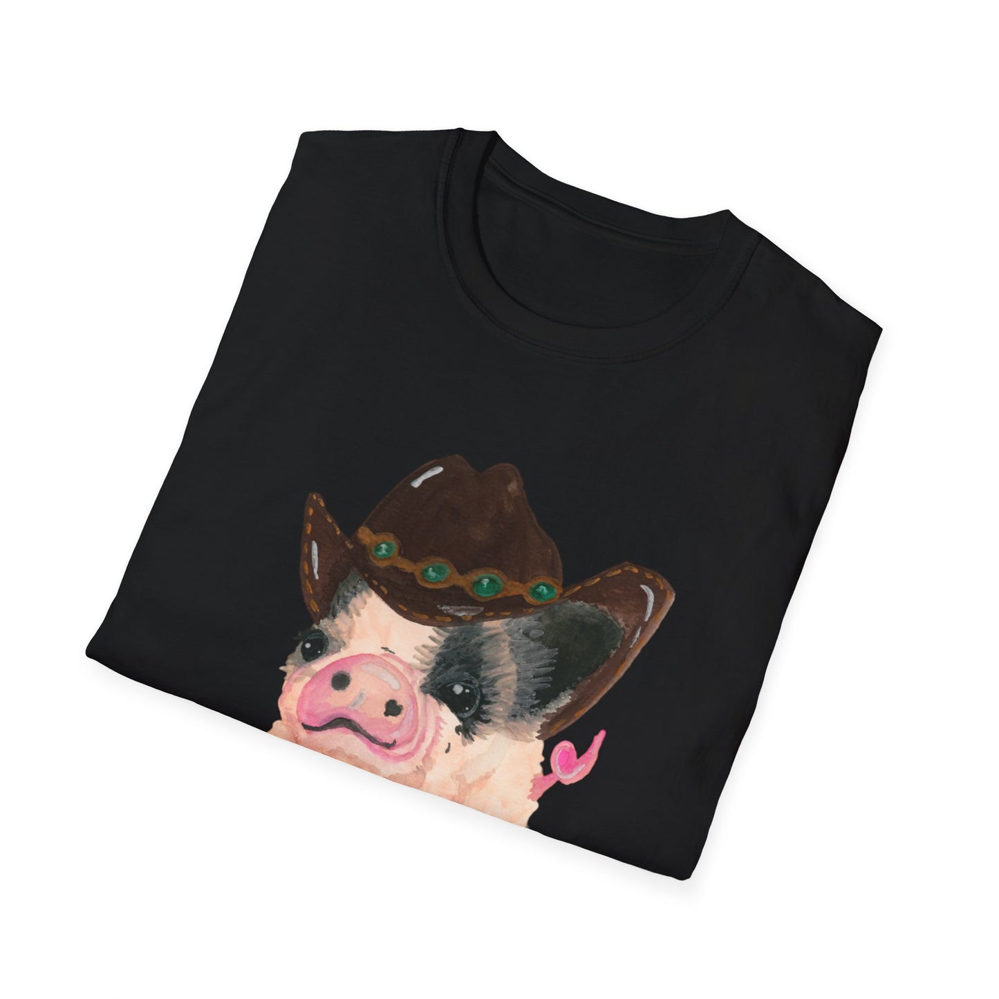 Cowboy Pig Unisex Softstyle Print T-Shirt