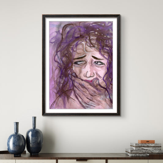 Crying Girl Purple Watercolor 8x10 Museum Grade Fine Art Print