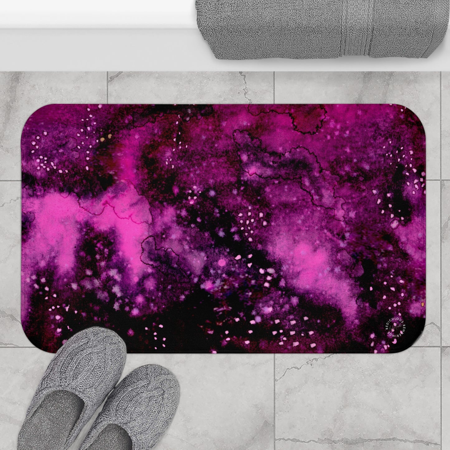 Rose Colored Galaxy Bath Mat  Anti-Slip, 100% Microfiber Rug- Home & Bathroom Supplies