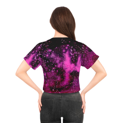 Pink Galaxy Crop Tee — All-Over Print Cosmic Nebula Shirt