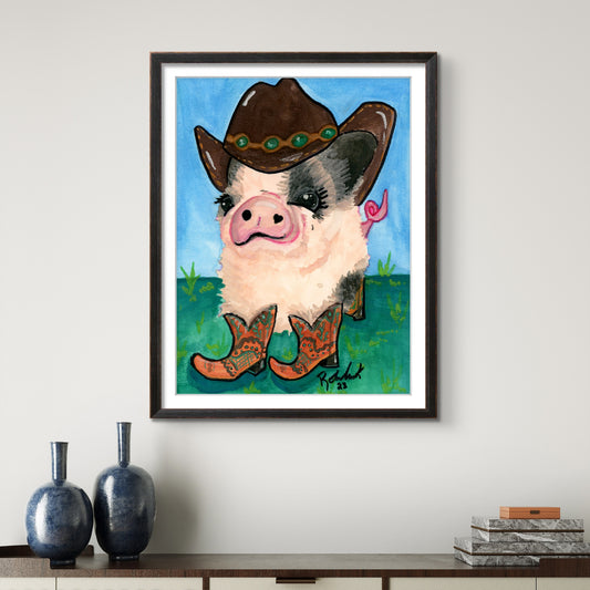 Cowboy Country Farm Pig in Boots 8x10 Museum Grade Fine Art Print