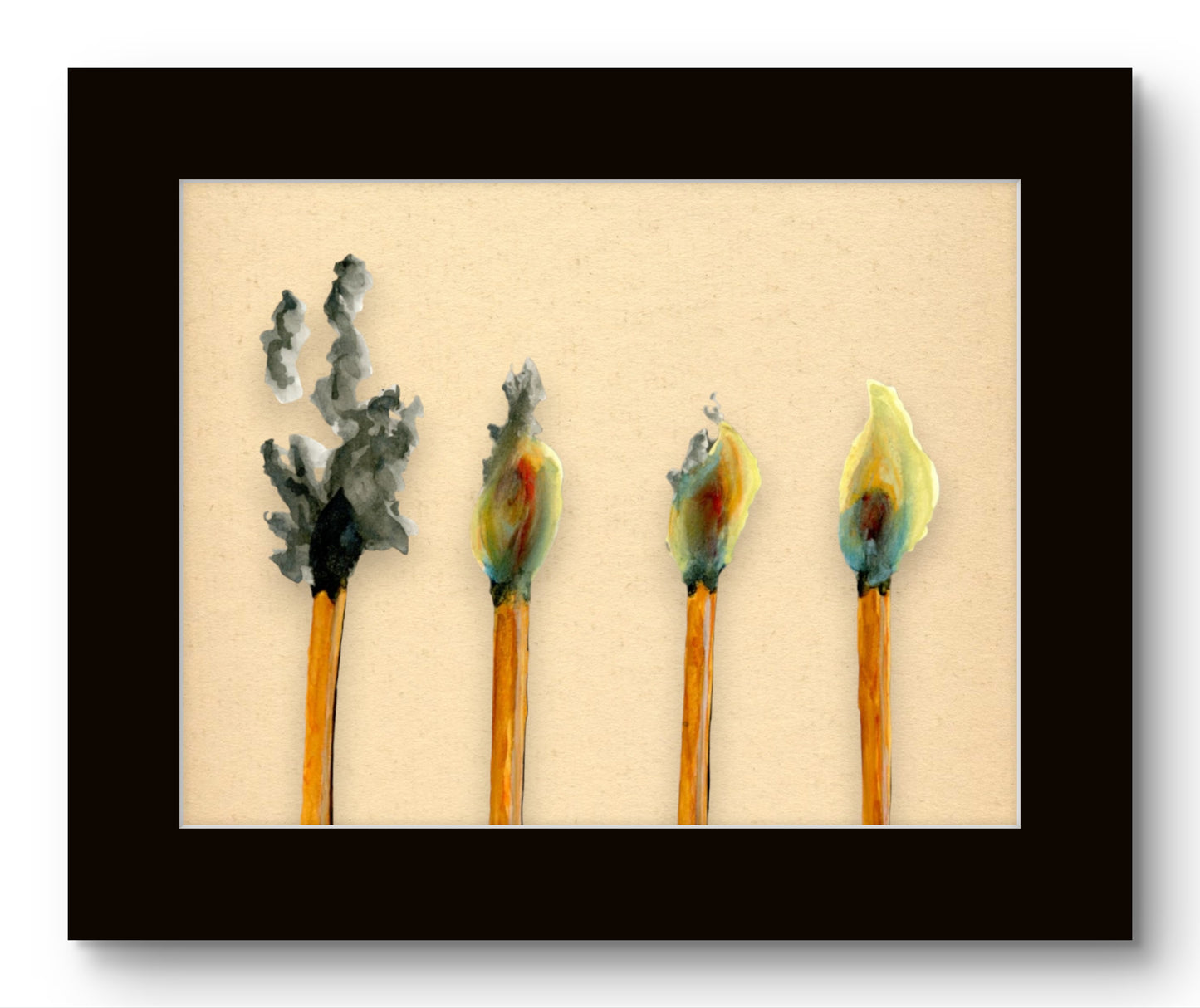 Matches on Fire Watercolor 8x10 Museum Grade Fine Art Print