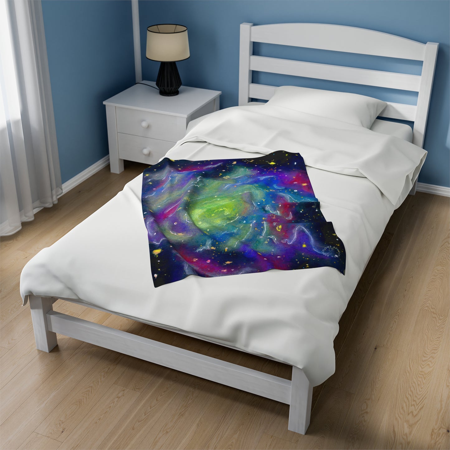 Rainbow Vortex Galaxy Velveteen Plush Blanket