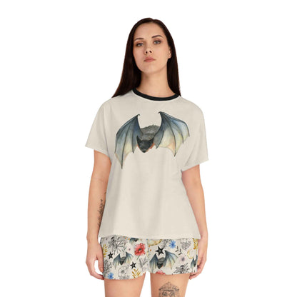 Bat Floral Women's Short Pajama Set — Cute Nightwear with Bat & Floral Print