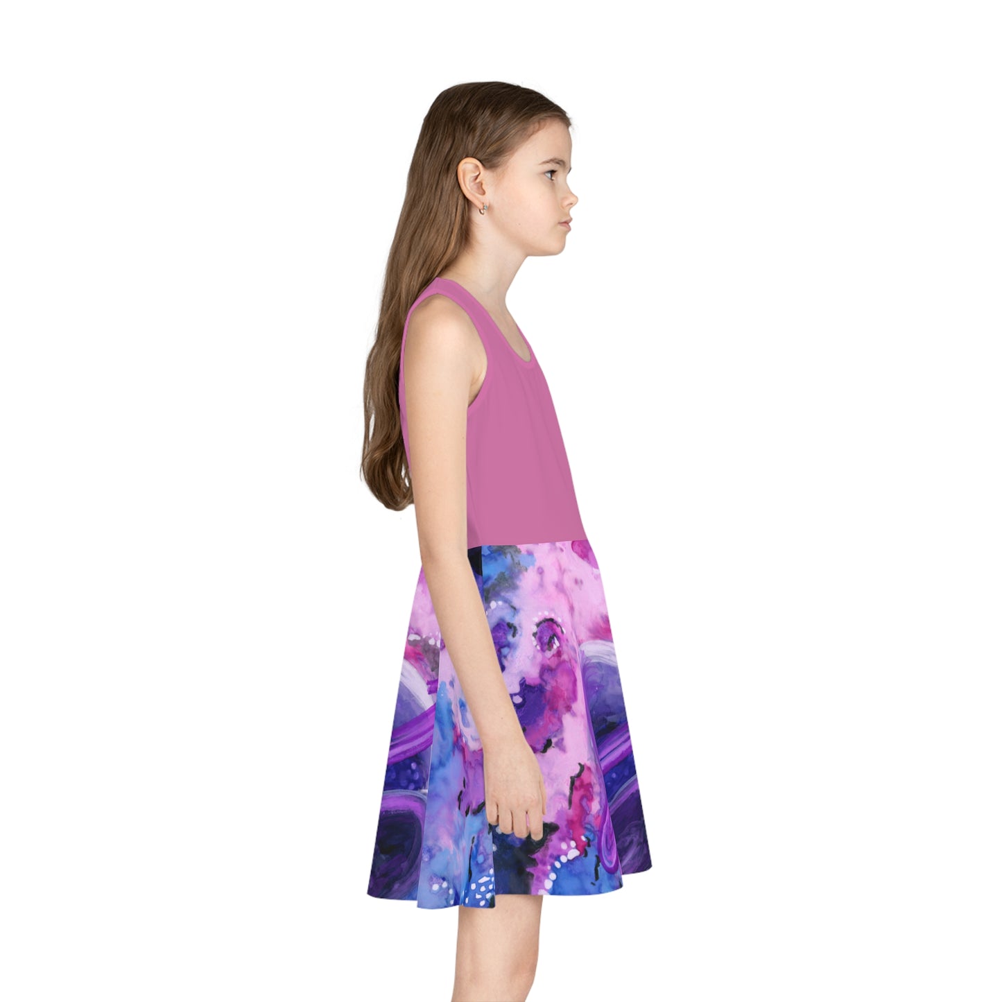 Light Pink Top Purple Galaxy Girls' Sleeveless Sundress (AOP)