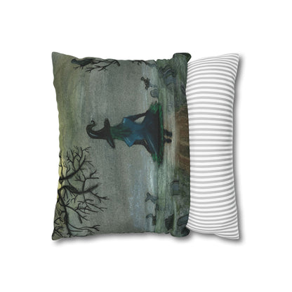 Witch Silhouette Spun Polyester Pillow - Haunted Graveyard Halloween Decor