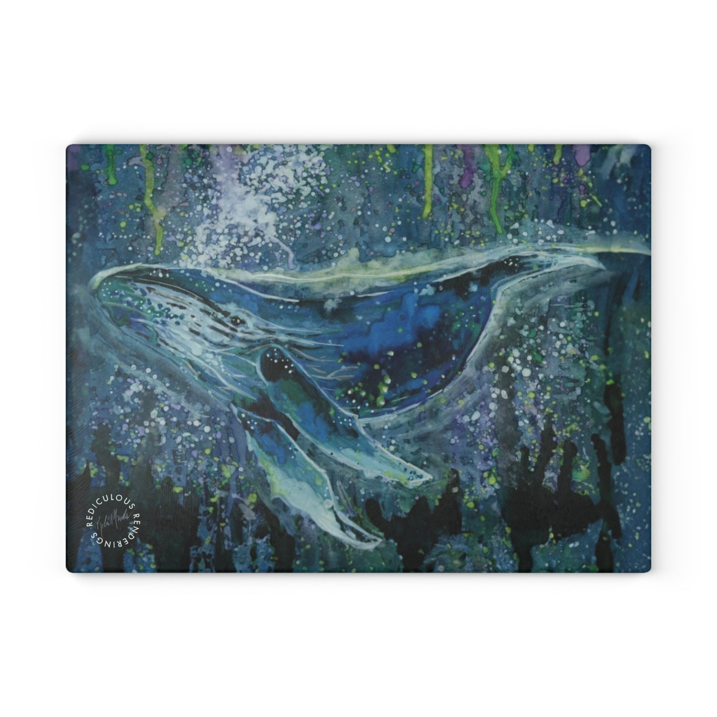 Whale Ocean Glass Cutting Board – Artistic Humpback Sea Life Kitchen Board