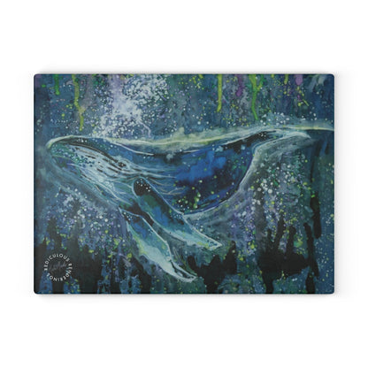Whale Ocean Glass Cutting Board – Artistic Humpback Sea Life Kitchen Board
