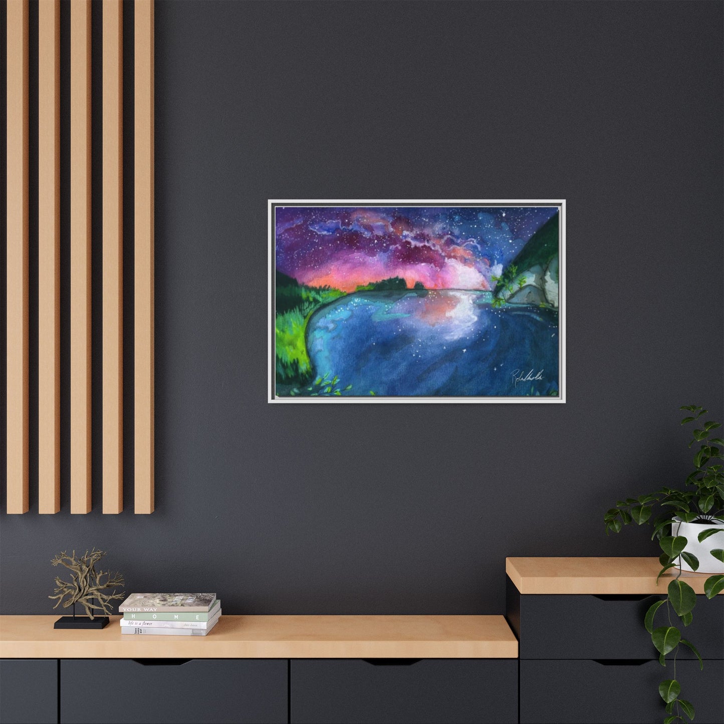 Watercolor Sunset Lake Framed Wall Art