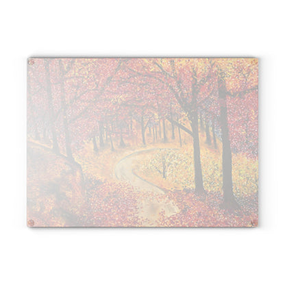 Autumn Forest Glass Cutting Board – Scenic Fall Trees Kitchen Decor