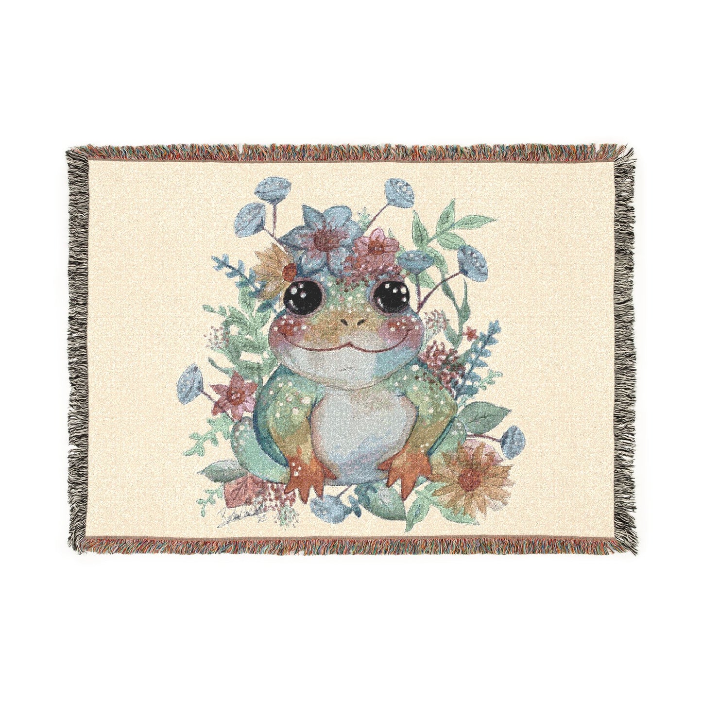 Frog Floral Woven Blanket