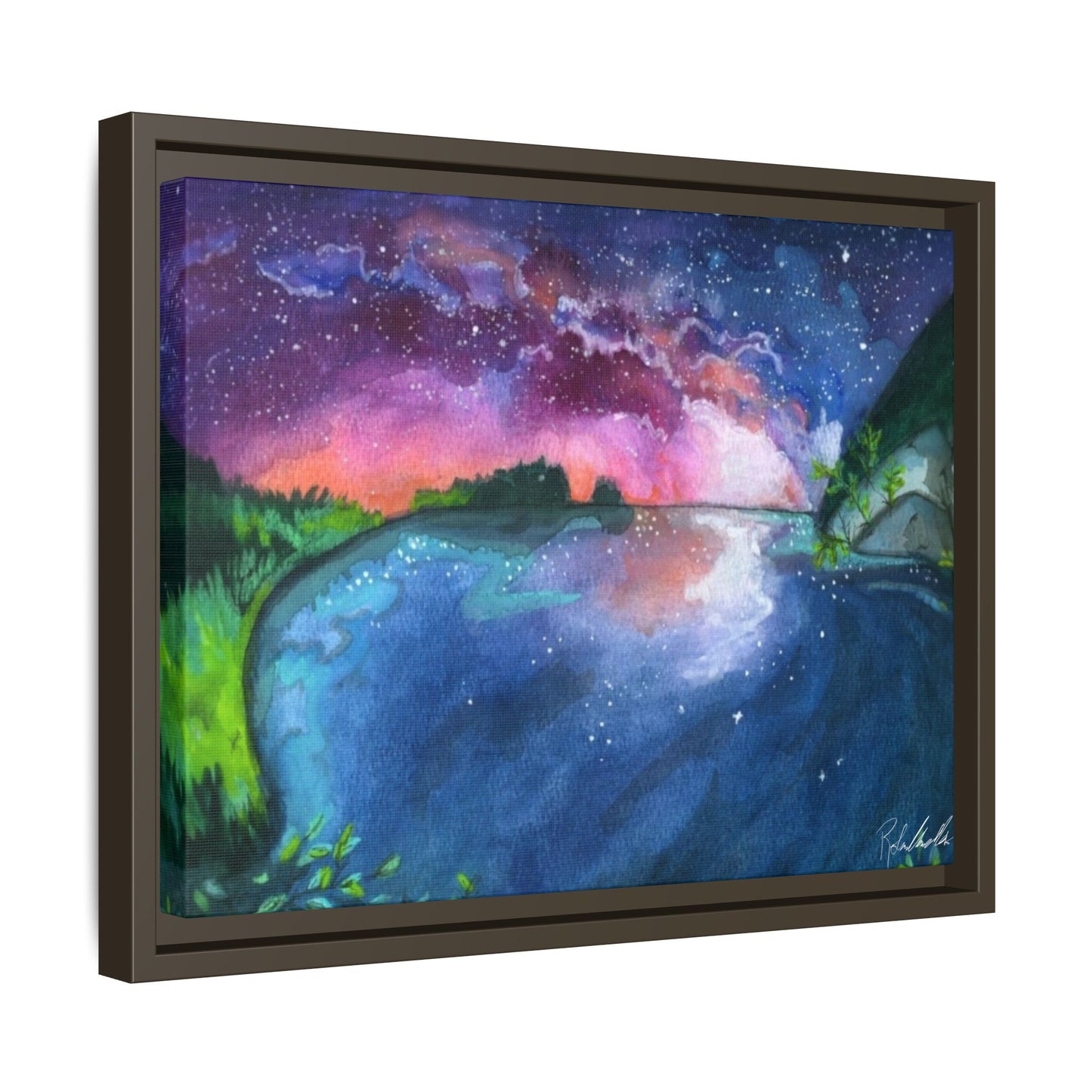 Watercolor Sunset Lake Framed Wall Art