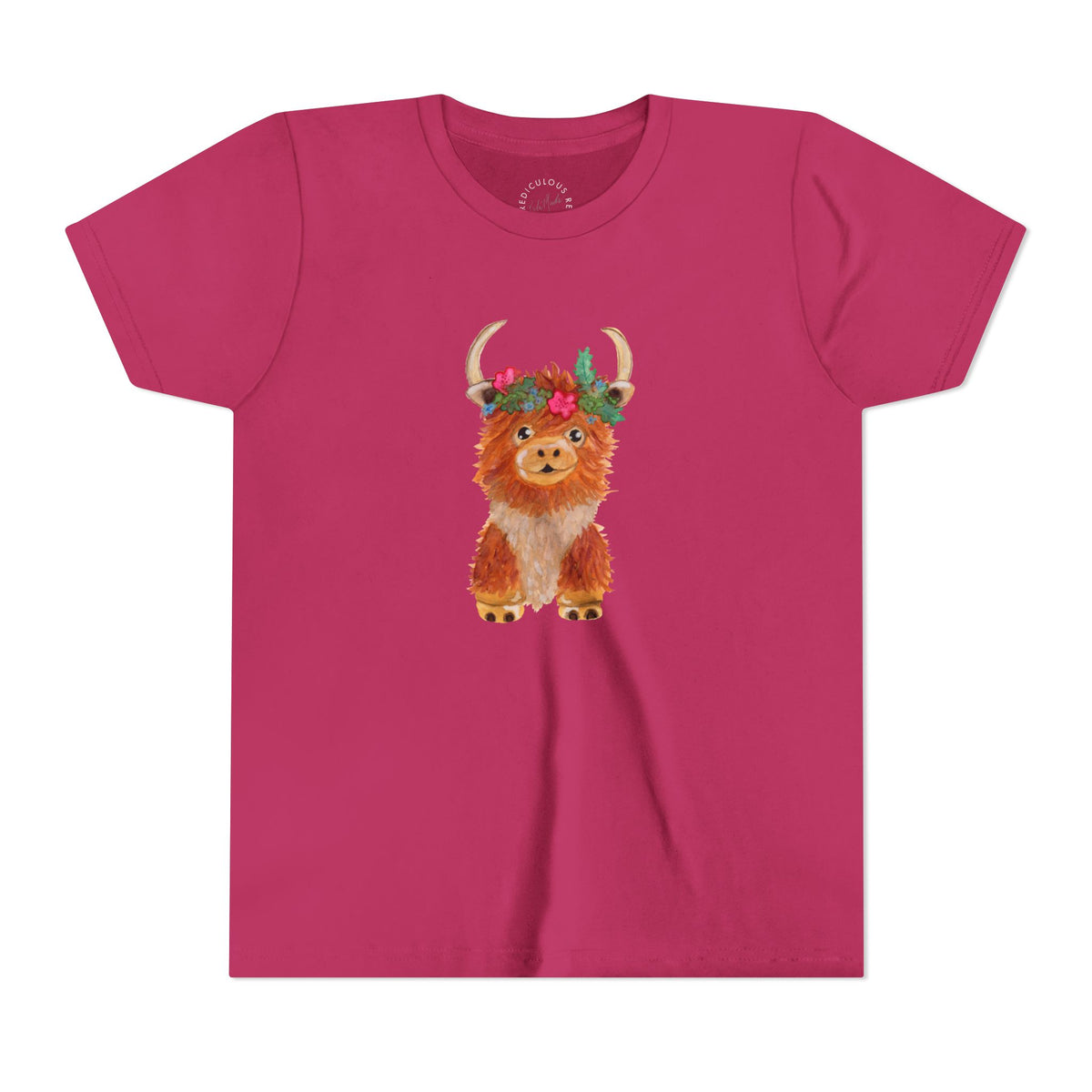 Kids Highland Cow Floral Crown Tee
