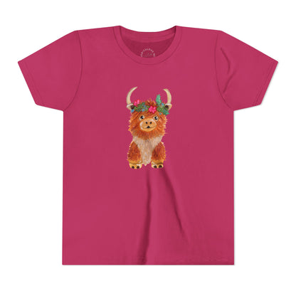 Kids Highland Cow Floral Crown Tee