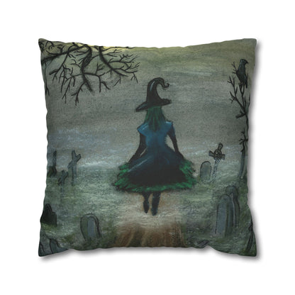 Witch Silhouette Spun Polyester Pillow - Haunted Graveyard Halloween Decor